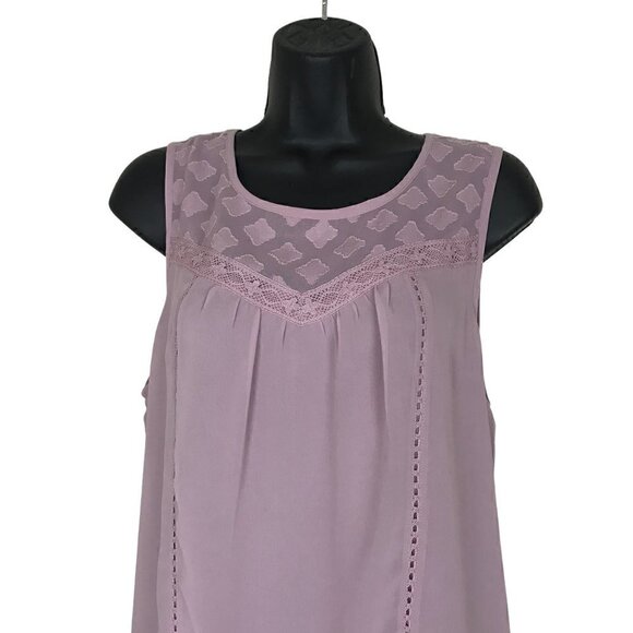 Lucky Brand Lilac Sheer With Lace Beautiful Sleeveless Blouse Size M - Picture 3 of 7